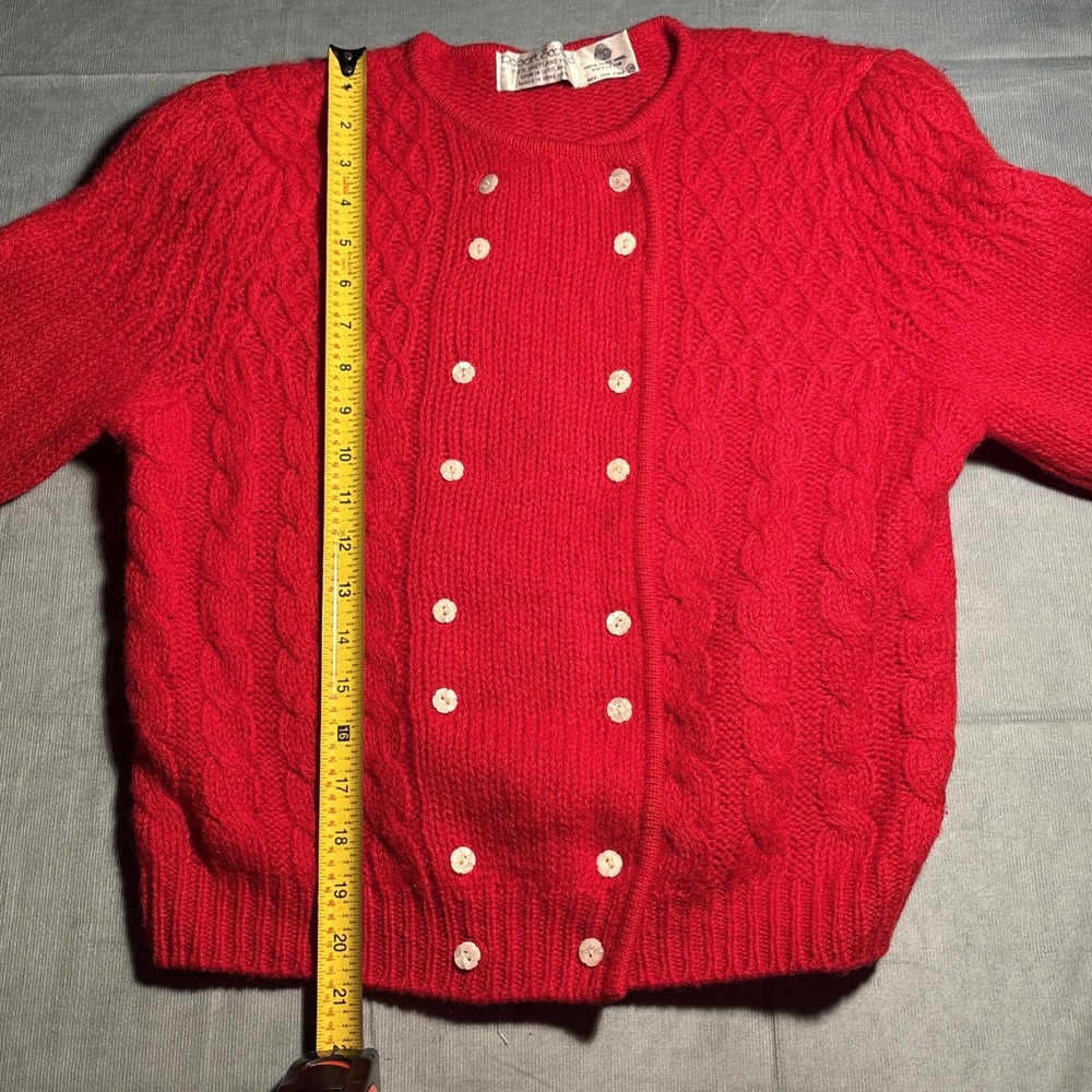 Robert Scott Red Shetland Wool Cable Knit Double Breasted Cardigan Sweater 34 - Picture 5 of 9